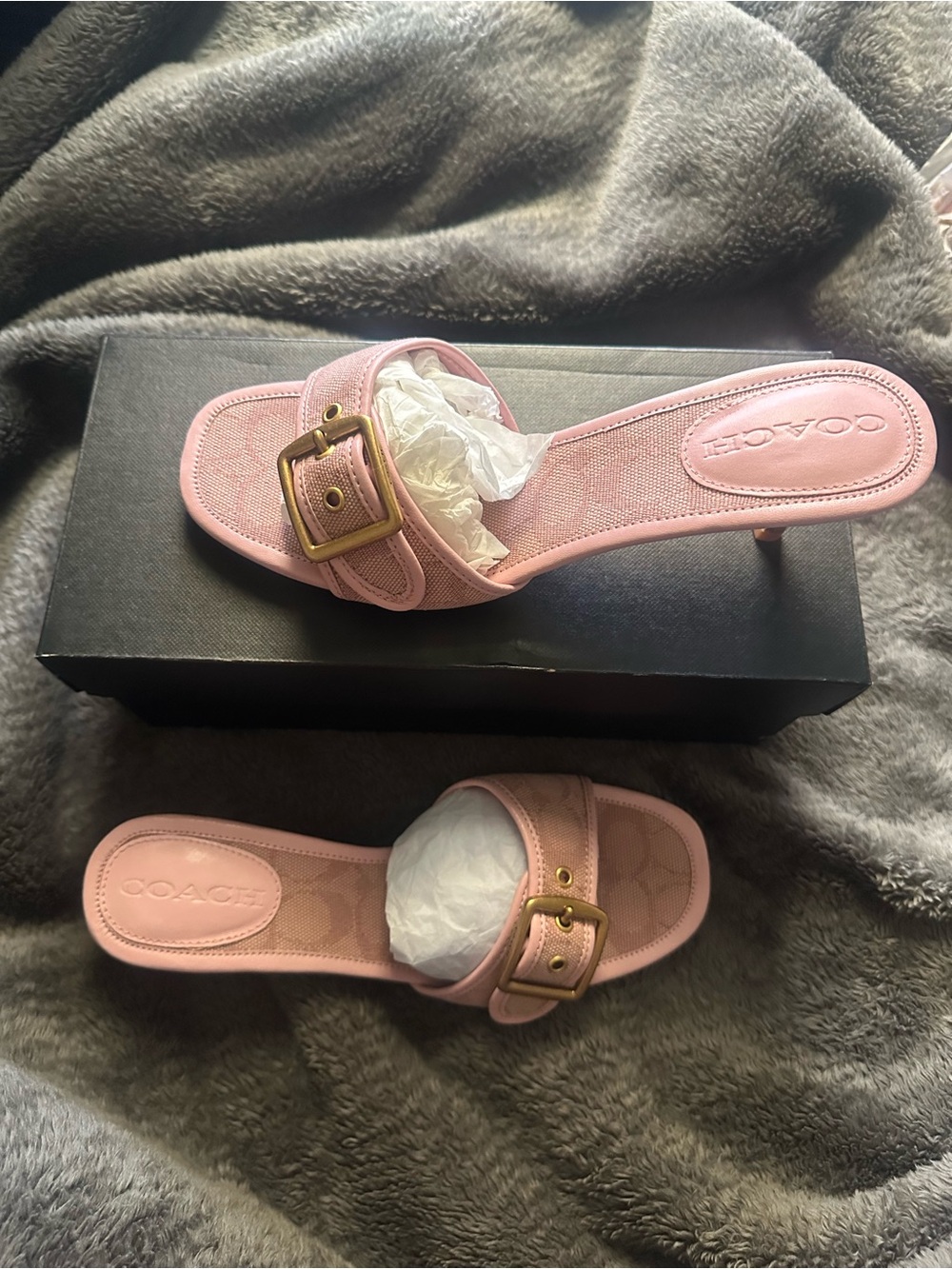 Coach Pink Slide Mules with Gold Buckle